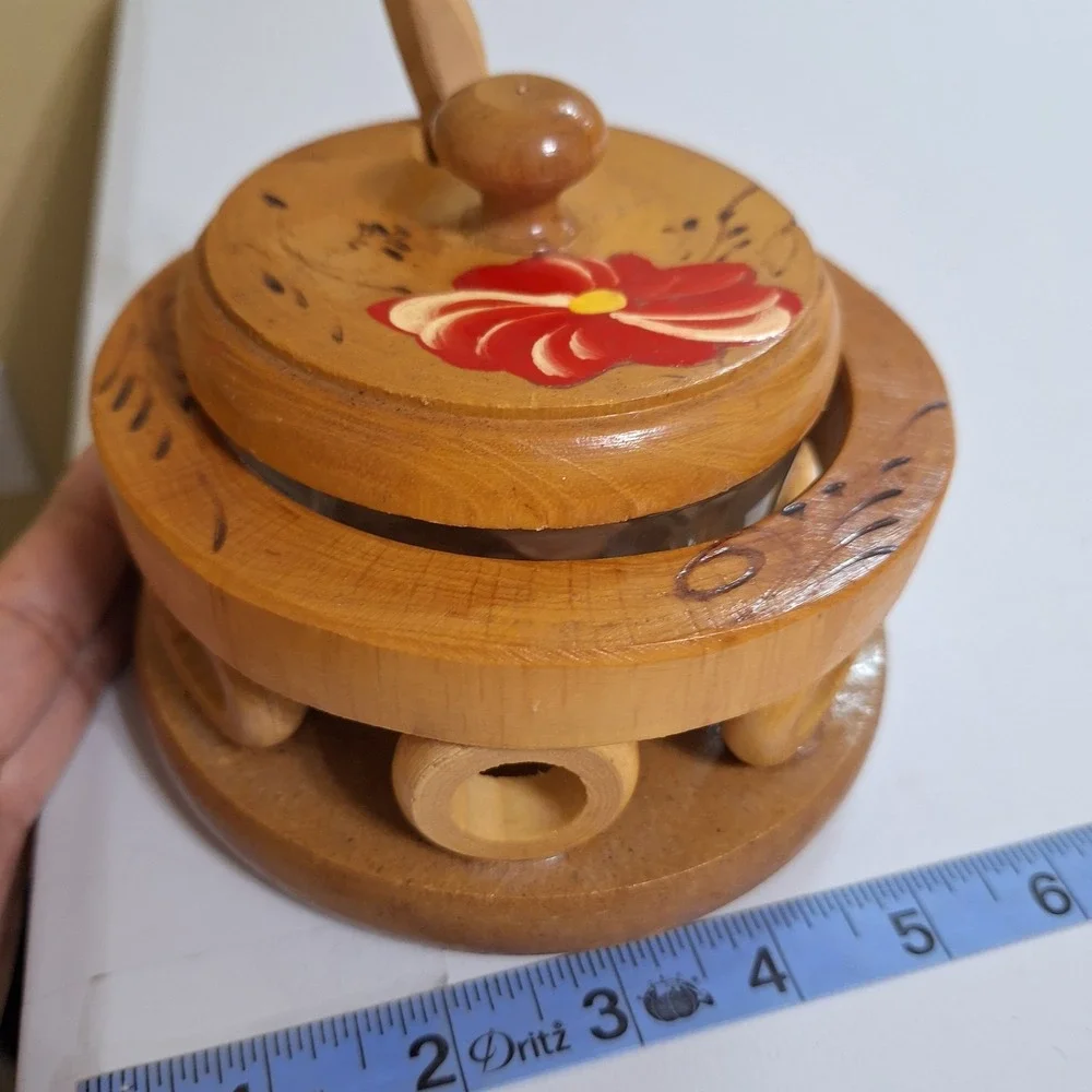 Handmade In Mexico Salsa Condiment Sugar Bowl With Lid/Spoon‎ Glass Bowl